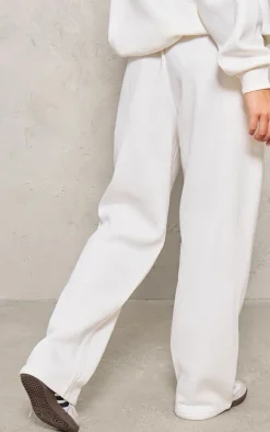 PRETTYLITTLETHING Cream Logo Oversized Wide Leg Sweatpants