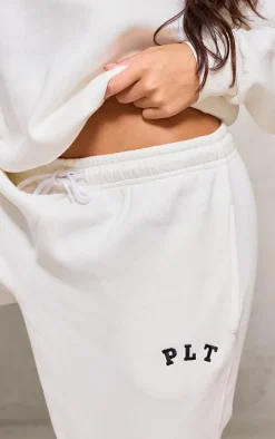 PRETTYLITTLETHING Cream Logo Oversized Wide Leg Sweatpants