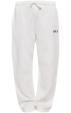 PRETTYLITTLETHING Cream Logo Oversized Wide Leg Sweatpants