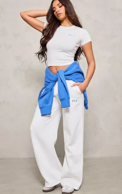 Discount PrettyLittleThing Oversized Low Rise Wide Leg Sweatpants Cream