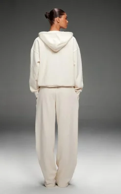 Clearance PrettyLittleThing Premium Embroidered Zip Front Oversized Hoodie Cream