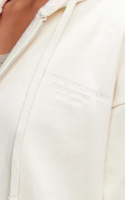 Clearance PrettyLittleThing Premium Embroidered Zip Front Oversized Hoodie Cream
