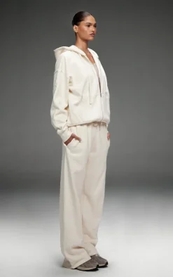 Clearance PrettyLittleThing Premium Embroidered Oversized Wide Leg Sweatpants Cream