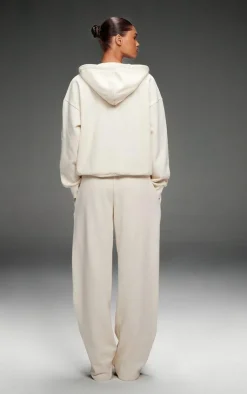 Clearance PrettyLittleThing Premium Embroidered Oversized Wide Leg Sweatpants Cream