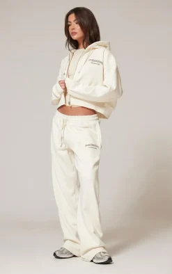 Best PrettyLittleThing Premium Print Wide Leg Sweatpants Cream