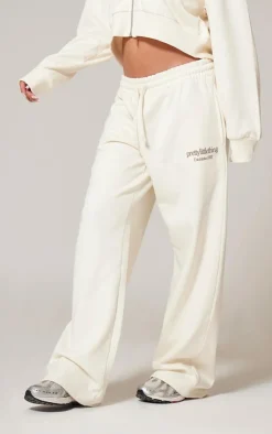 Best PrettyLittleThing Premium Print Wide Leg Sweatpants Cream
