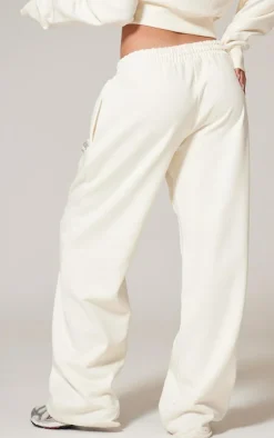 Best PrettyLittleThing Premium Print Wide Leg Sweatpants Cream
