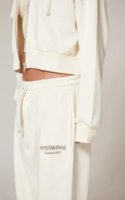 Best PrettyLittleThing Premium Print Wide Leg Sweatpants Cream