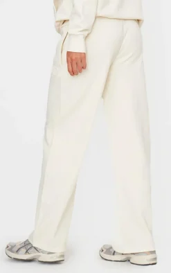 PRETTYLITTLETHING Cream Premium Embossed Wide Leg Sweatpants