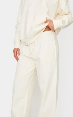 PRETTYLITTLETHING Cream Premium Embossed Wide Leg Sweatpants