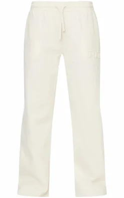PRETTYLITTLETHING Cream Premium Embossed Wide Leg Sweatpants