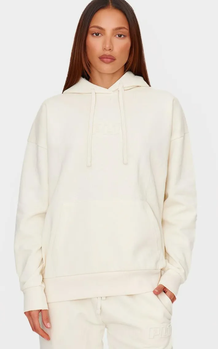 PRETTYLITTLETHING Cream Premium Embossed Oversized Hoodie