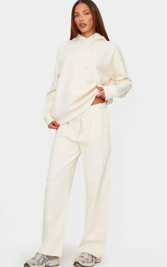 PRETTYLITTLETHING Cream Premium Embossed Oversized Hoodie
