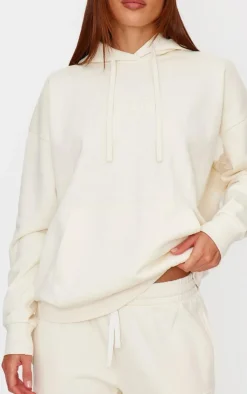 PRETTYLITTLETHING Cream Premium Embossed Oversized Hoodie