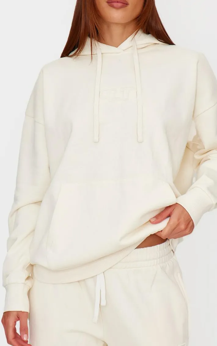 PRETTYLITTLETHING Cream Premium Embossed Oversized Hoodie