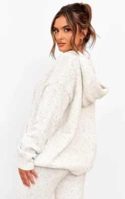 New PrettyLittleThing Space Dye Oversized Knitted Hoodie Cream