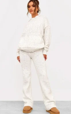 New PrettyLittleThing Space Dye Oversized Knitted Hoodie Cream