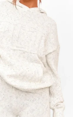 New PrettyLittleThing Space Dye Oversized Knitted Hoodie Cream