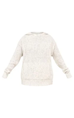 New PrettyLittleThing Space Dye Oversized Knitted Hoodie Cream