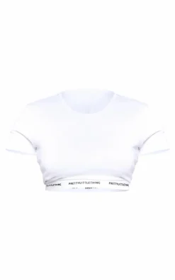 PRETTYLITTLETHING Cream Tape Short Sleeve PJ Top
