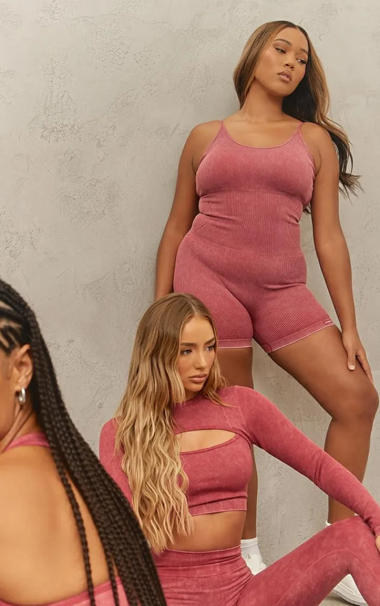 PrettyLittleThing Seamless Gym Wear*Plus Acid Wash Seamless Gym Unitard