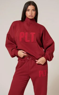 Clearance PrettyLittleThing Borg Applique Cuffed Sweatpants Dark Red