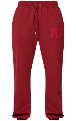 Clearance PrettyLittleThing Borg Applique Cuffed Sweatpants Dark Red