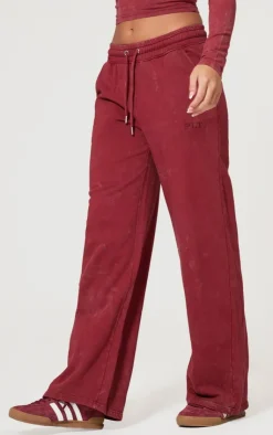 Sale PrettyLittleThing Washed Low Rise Oversized Wide Leg Sweatpants Dark Red