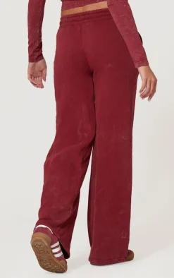 Sale PrettyLittleThing Washed Low Rise Oversized Wide Leg Sweatpants Dark Red