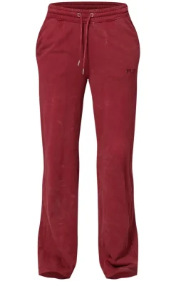 Sale PrettyLittleThing Washed Low Rise Oversized Wide Leg Sweatpants Dark Red