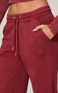 Discount PrettyLittleThing Washed Longline Long Sleeve Cotton Fitted T-shirt Dark Red