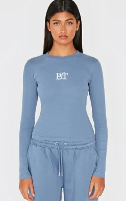 PrettyLittleThing T-Shirts*Ribbed Embroidered Long Sleeve T Shirt