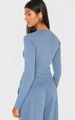 PrettyLittleThing T-Shirts*Ribbed Embroidered Long Sleeve T Shirt