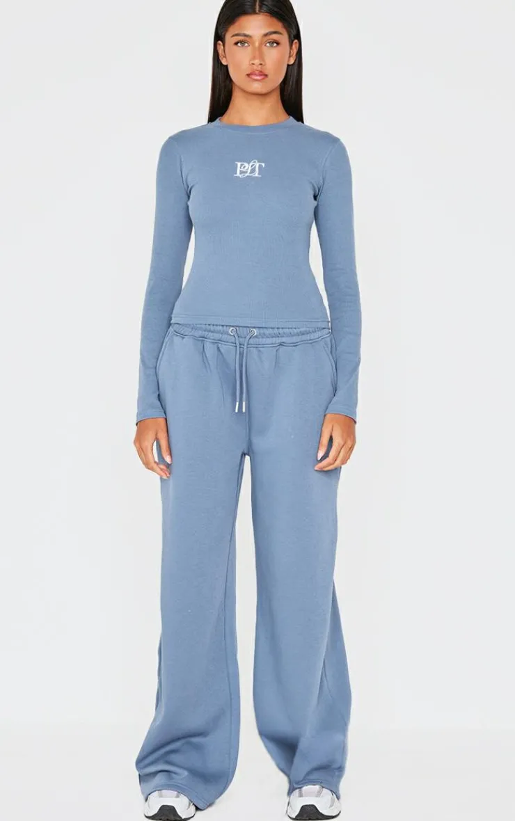 PrettyLittleThing T-Shirts*Ribbed Embroidered Long Sleeve T Shirt