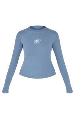 PrettyLittleThing T-Shirts*Ribbed Embroidered Long Sleeve T Shirt