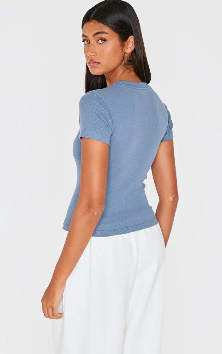 PrettyLittleThing T-Shirts*Ribbed Embroidered Short Sleeve T Shirt