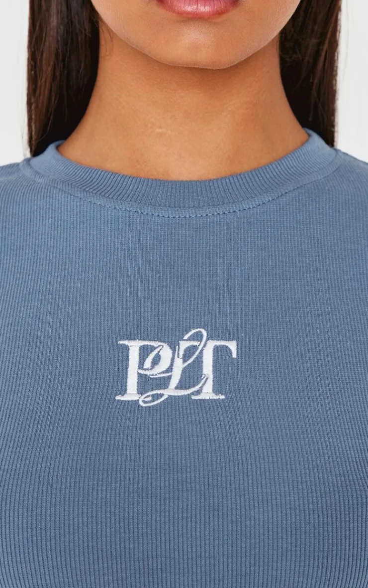 PrettyLittleThing T-Shirts*Ribbed Embroidered Short Sleeve T Shirt
