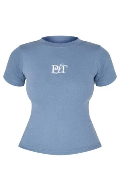 PrettyLittleThing T-Shirts*Ribbed Embroidered Short Sleeve T Shirt