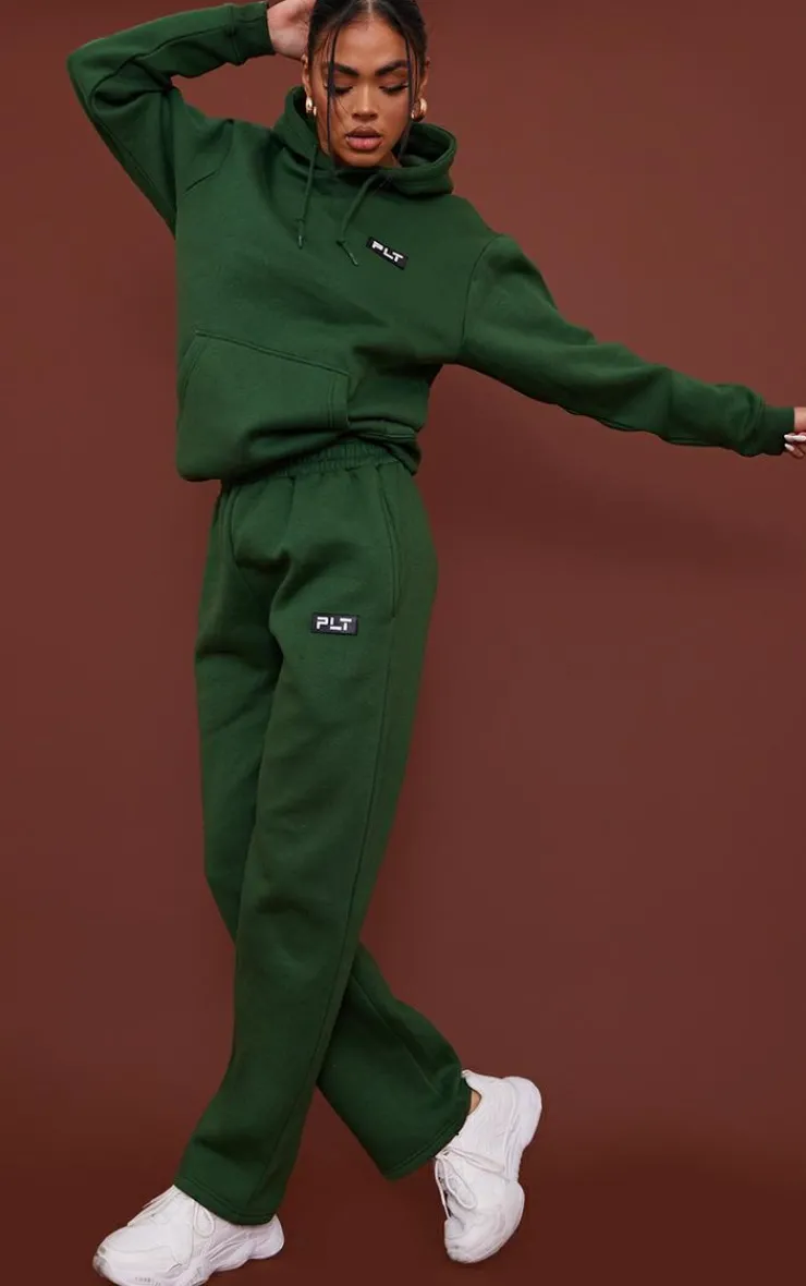 Sale PrettyLittleThing Logo Badge Detail Straight Leg Sweatpants Forest Green