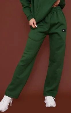 Sale PrettyLittleThing Logo Badge Detail Straight Leg Sweatpants Forest Green