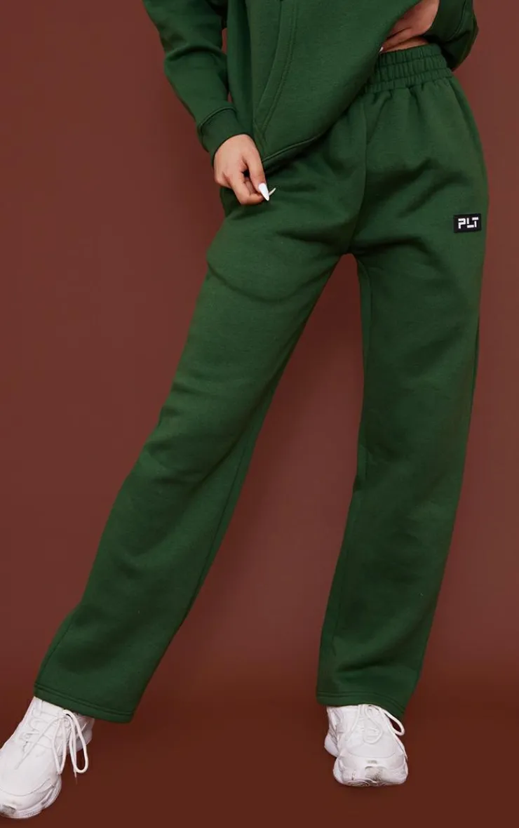 Sale PrettyLittleThing Logo Badge Detail Straight Leg Sweatpants Forest Green