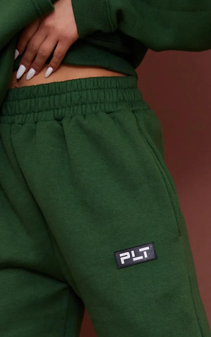 Sale PrettyLittleThing Logo Badge Detail Straight Leg Sweatpants Forest Green