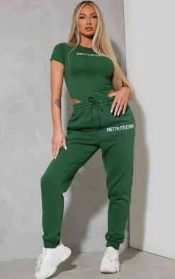 Best PrettyLittleThing Logo Short Sleeved Bodysuit Forest Green