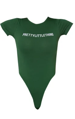 Best PrettyLittleThing Logo Short Sleeved Bodysuit Forest Green