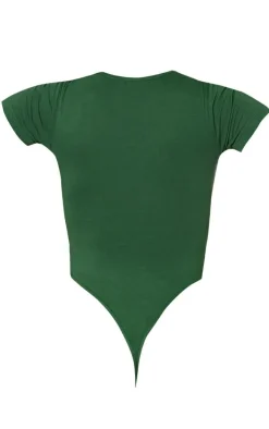 Best PrettyLittleThing Logo Short Sleeved Bodysuit Forest Green
