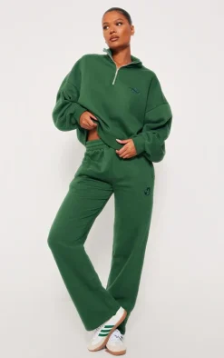 Outlet PrettyLittleThing Logo Embroidered Half Zip Sweatshirt Forest Green