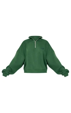 Outlet PrettyLittleThing Logo Embroidered Half Zip Sweatshirt Forest Green