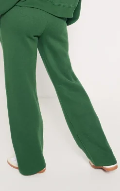 Hot PrettyLittleThing Logo Embroidered Wide Leg Sweatpants Forest Green