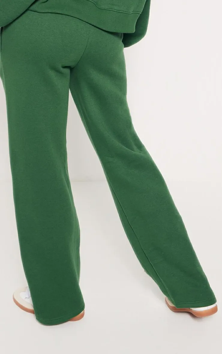 Hot PrettyLittleThing Logo Embroidered Wide Leg Sweatpants Forest Green