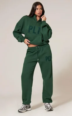 Sale PrettyLittleThing Borg Applique Cuffed Sweatpants Forest Green